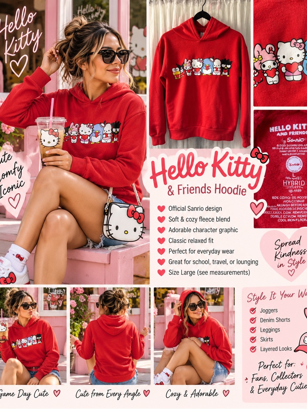 Sanrio Hello Kitty & Friends Red Hoodie Sweatshirt